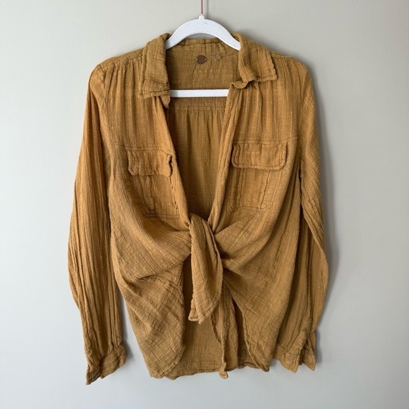 Free People One Yellow Asymmetrical Long Sleeve Open Blouse Women’s S - Picture 13 of 15